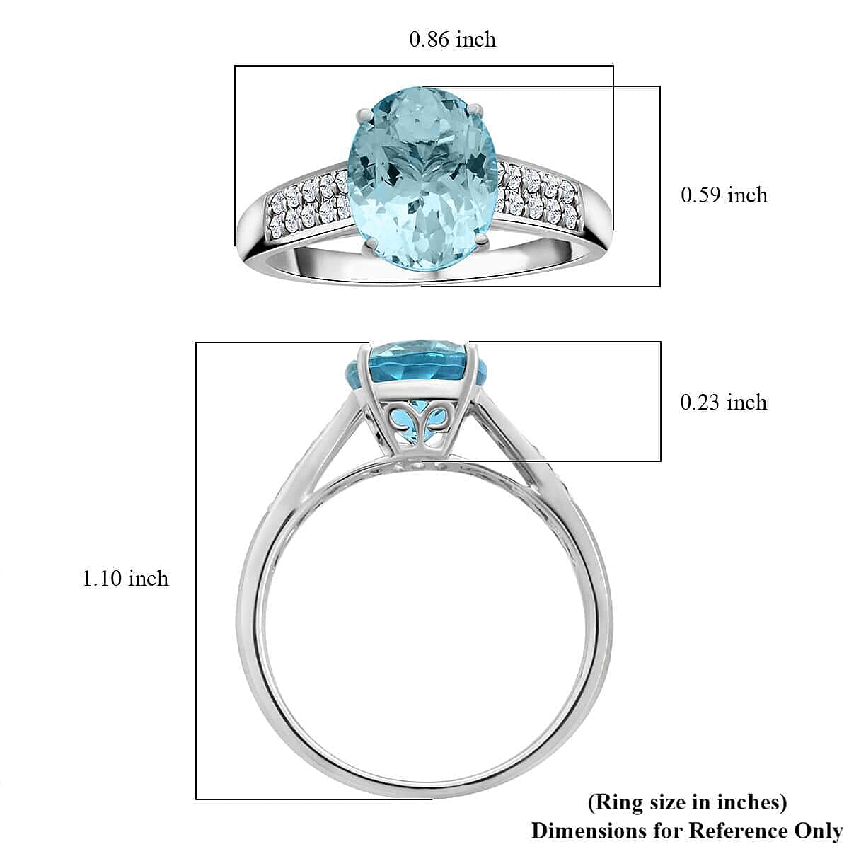 Certified & Appraised Luxoro 14K White Gold AAA Santa Maria Aquamarine and G-H I2 Diamond Ring, Promise Rings (Size 6.5) 2.50 ctw image number 5