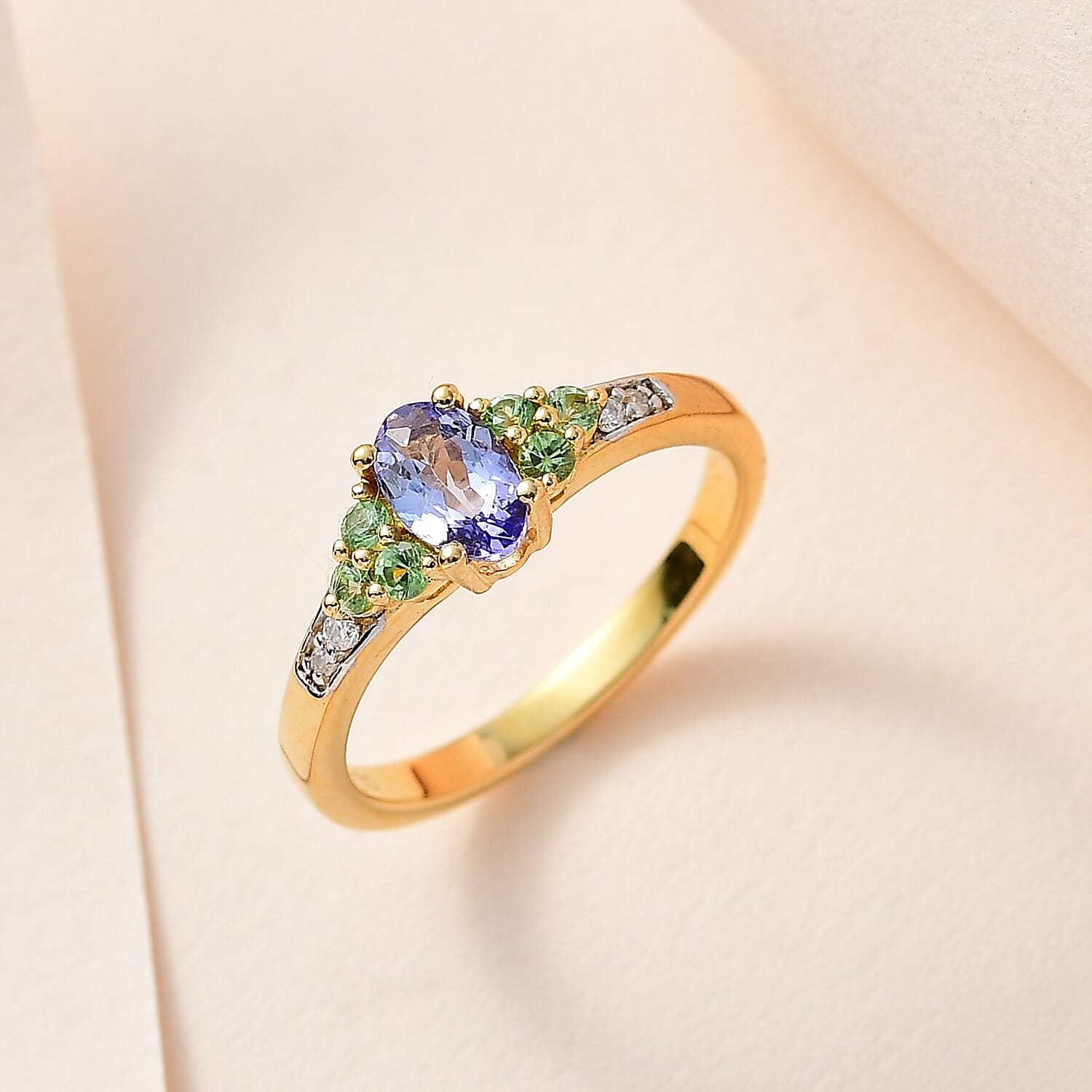 Tanzanite and Multi Gemstone Ring in Vermeil Yellow Gold Over Sterling Silver (Size 10.0) 0.75 ctw