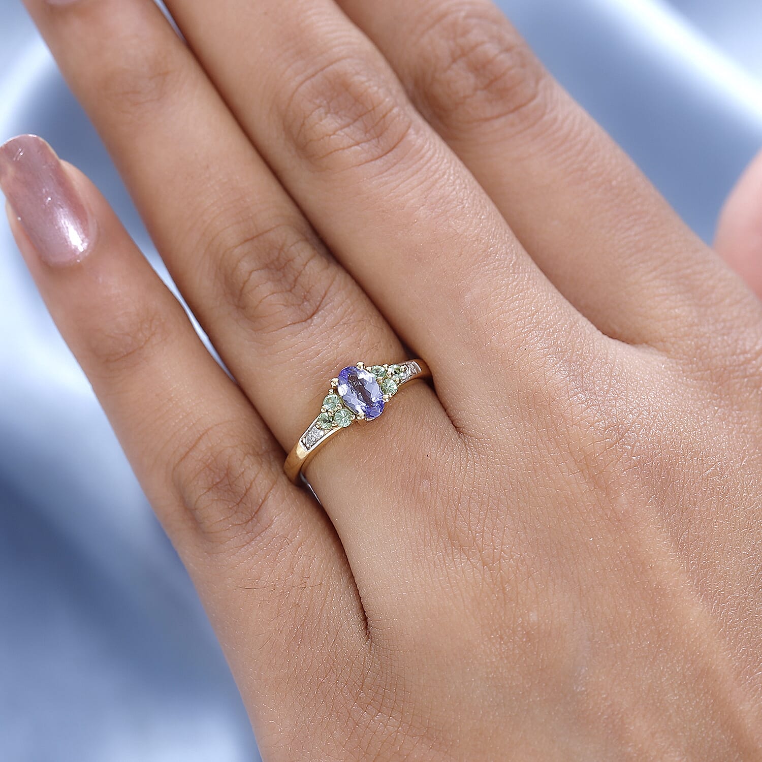 Tanzanite and Multi Gemstone Ring in Vermeil Yellow Gold Over Sterling Silver (Size 10.0) 0.75 ctw