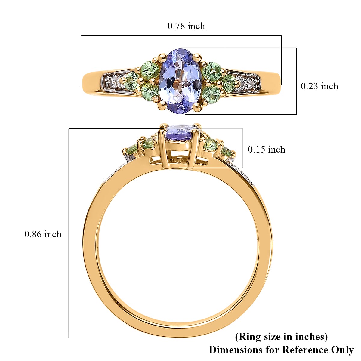 Tanzanite and Multi Gemstone Ring in Vermeil Yellow Gold Over Sterling Silver (Size 10.0) 0.75 ctw