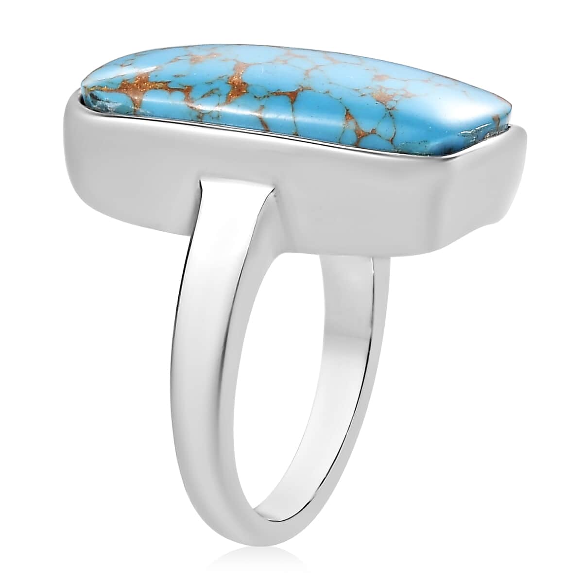 Doorbuster Mojave Blue Turquoise Solitaire Ring in Stainless Steel (Size 10.0) 11.50 ctw image number 3