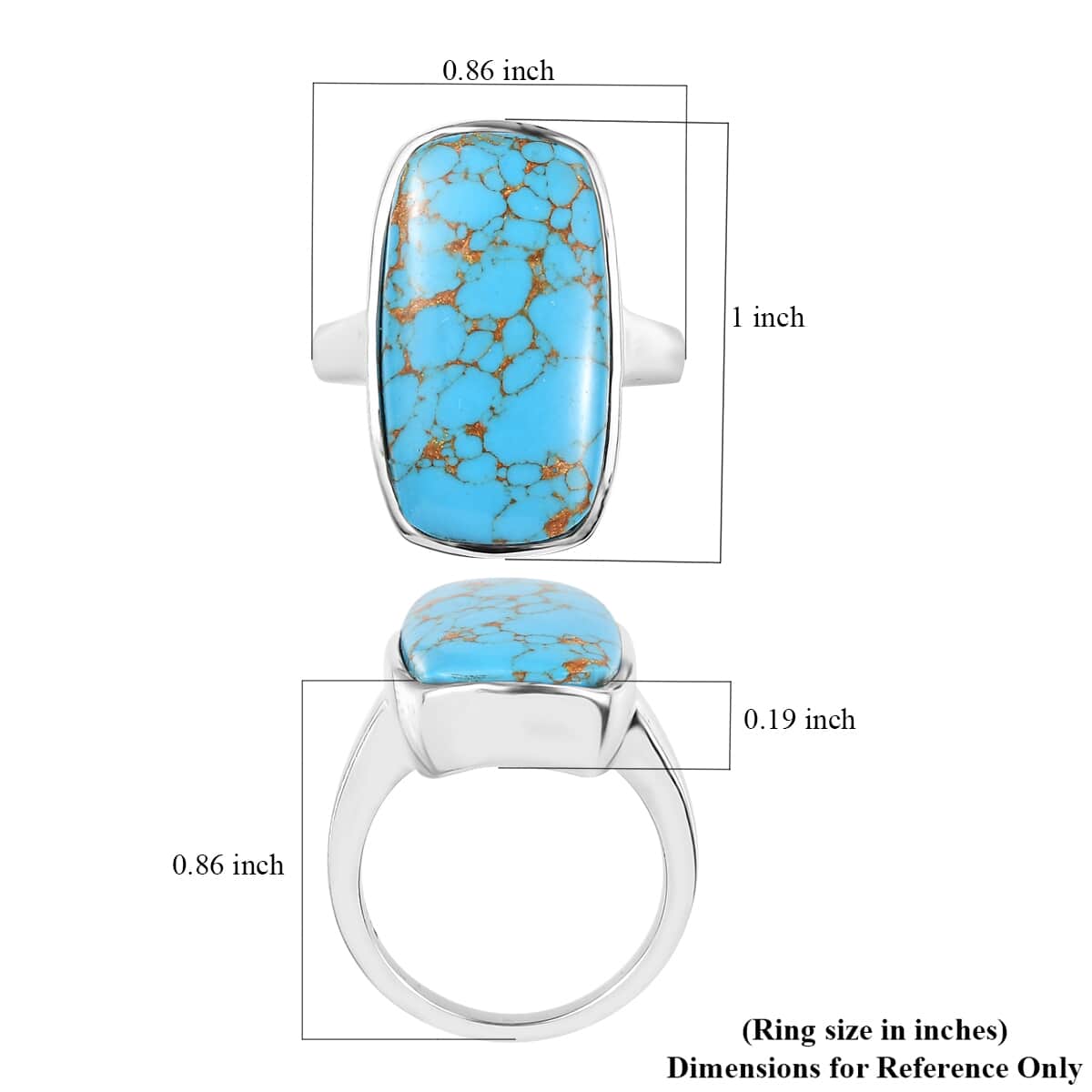 Doorbuster Mojave Blue Turquoise Solitaire Ring in Stainless Steel (Size 10.0) 11.50 ctw image number 5