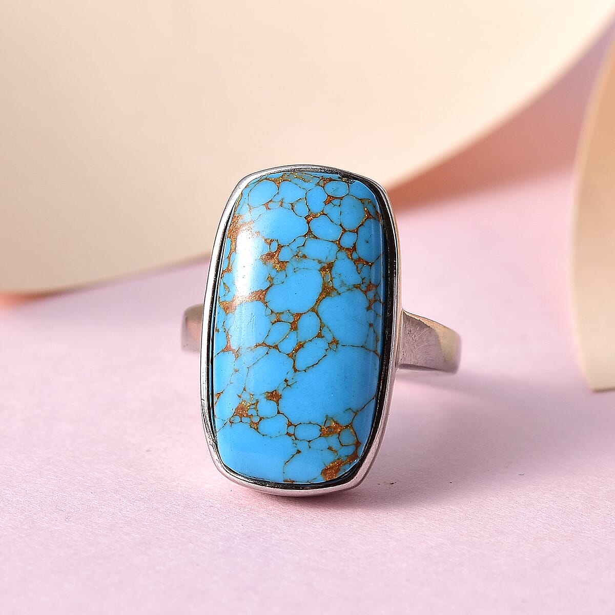 Mojave Blue Turquoise Solitaire Ring in Stainless Steel (Size 7.0) 11.50 ctw image number 1