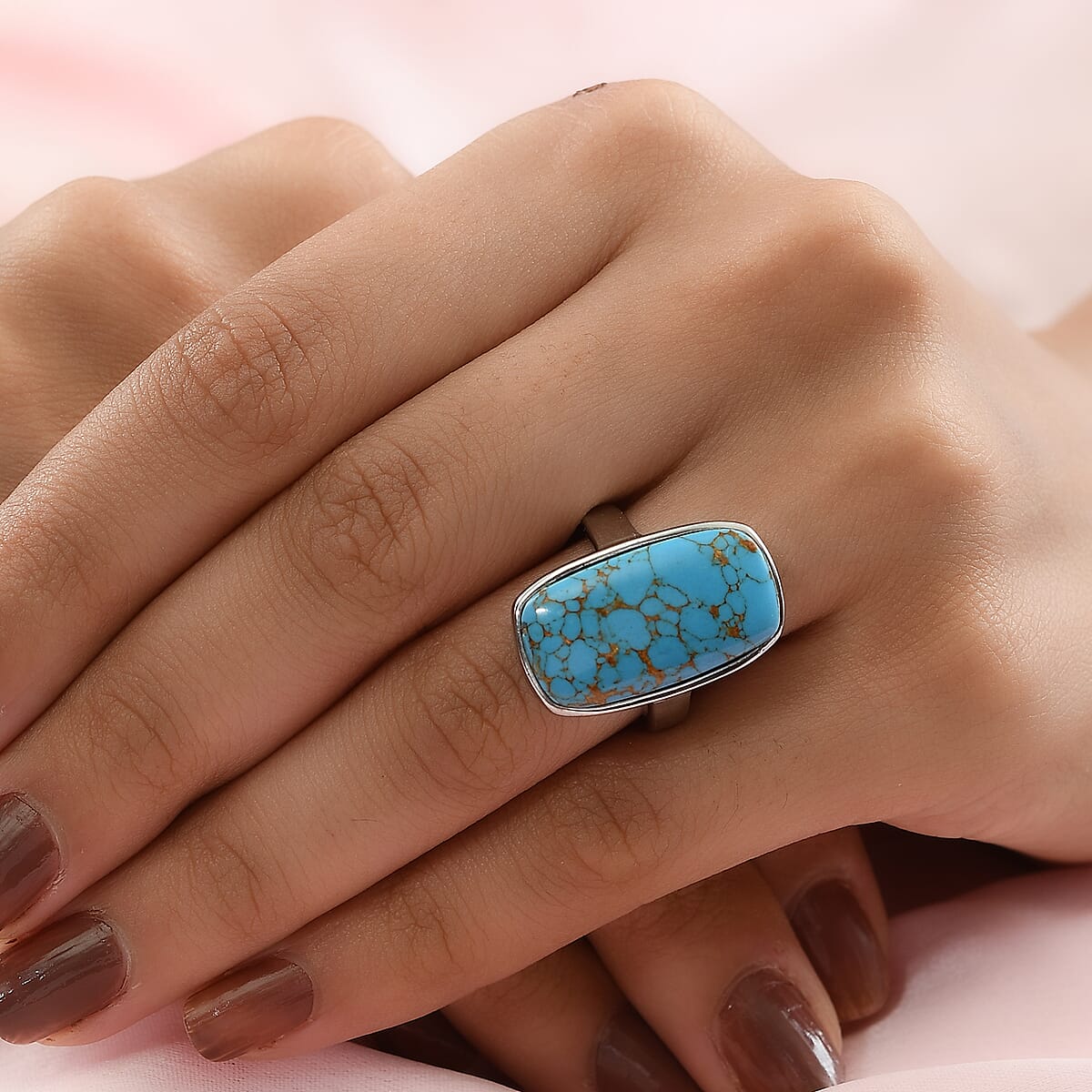 Mojave Blue Turquoise Solitaire Ring in Stainless Steel (Size 7.0) 11.50 ctw image number 2