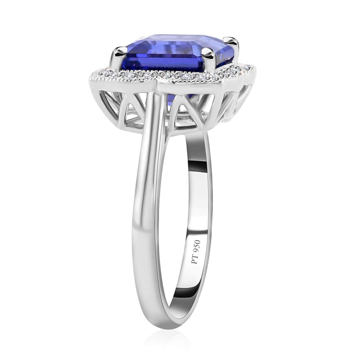 Certified & Appraised Rhapsody 950 Platinum AAAA Asscher Cut Tanzanite and E-F VS Diamond Ring 6.60 Grams 4.30 ctw image number 3