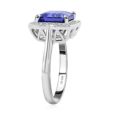 Certified & Appraised Rhapsody 950 Platinum AAAA Asscher Cut Tanzanite and E-F VS Diamond Ring (Size 10.0) 6.60 Grams 4.30 ctw