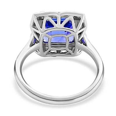 Certified & Appraised Rhapsody 950 Platinum AAAA Asscher Cut Tanzanite and E-F VS Diamond Ring (Size 10.0) 6.60 Grams 4.30 ctw