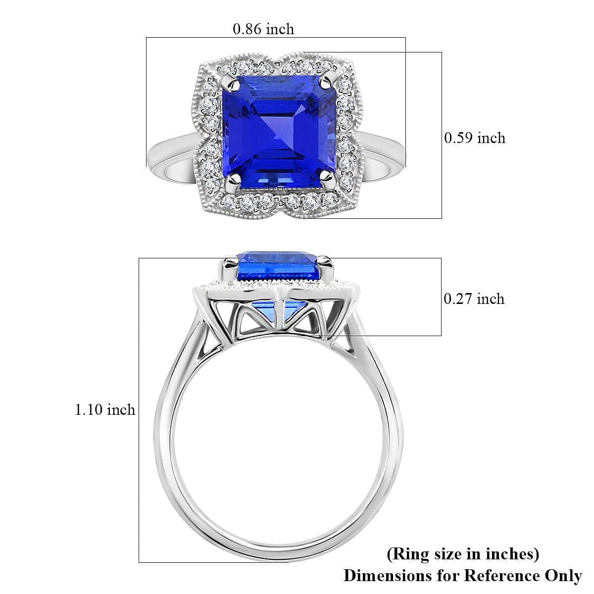 Certified & Appraised Rhapsody 950 Platinum AAAA Asscher Cut Tanzanite and E-F VS Diamond Ring (Size 11.0) 6.60 Grams 4.30 ctw image number 5