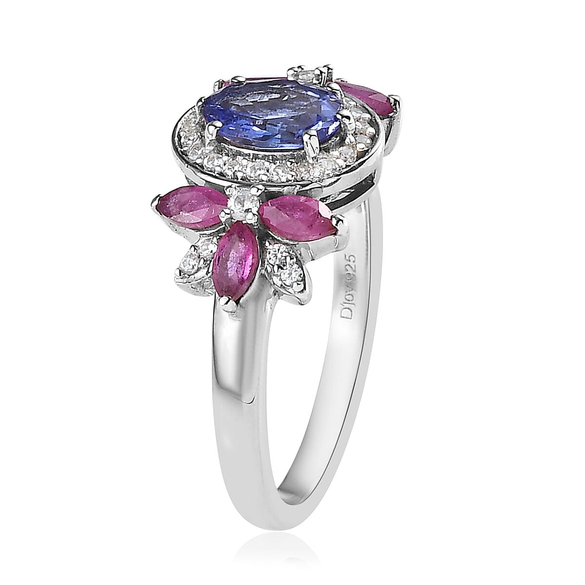 Tanzanite and Multi Gemstone Floral Ring in Platinum Over Sterling Silver 1.85 ctw image number 3
