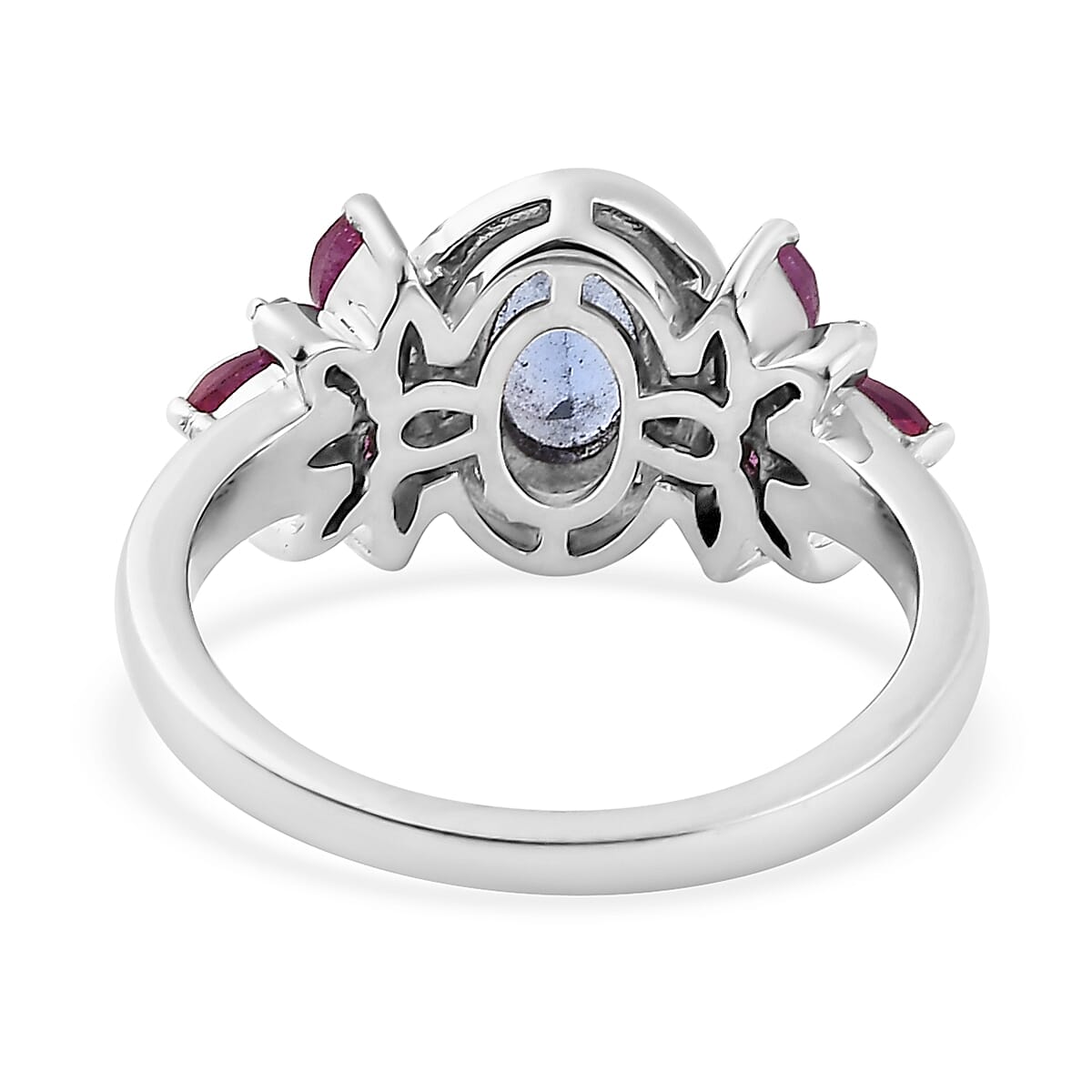 Tanzanite and Multi Gemstone Floral Ring in Platinum Over Sterling Silver 1.85 ctw image number 4