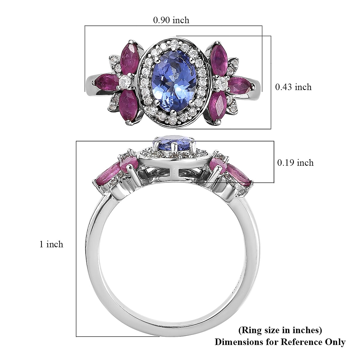 Tanzanite and Multi Gemstone Floral Ring in Platinum Over Sterling Silver 1.85 ctw image number 5