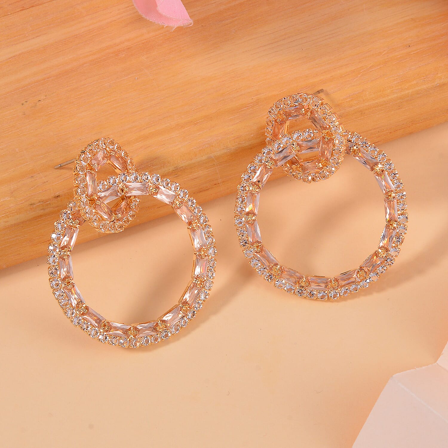 Champagne Austrian Crystal Earrings in Goldtone
