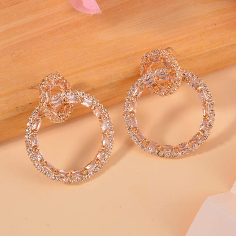Champagne Austrian Crystal Earrings in Goldtone