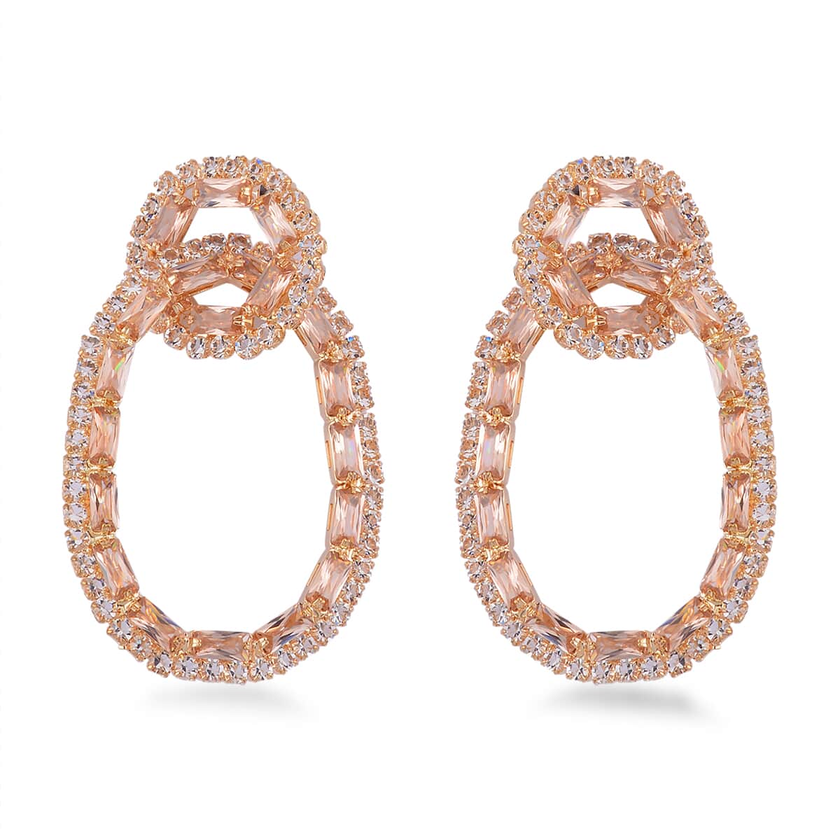 White and Champagne Austrian Crystal Earrings in Goldtone image number 0