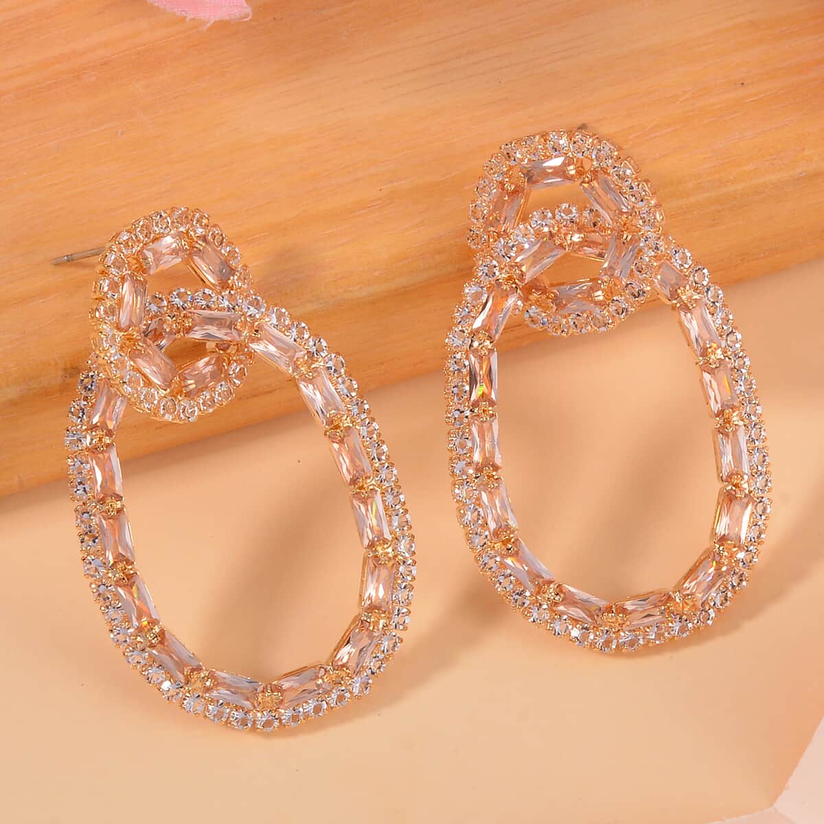 White and Champagne Austrian Crystal Earrings in Goldtone image number 1