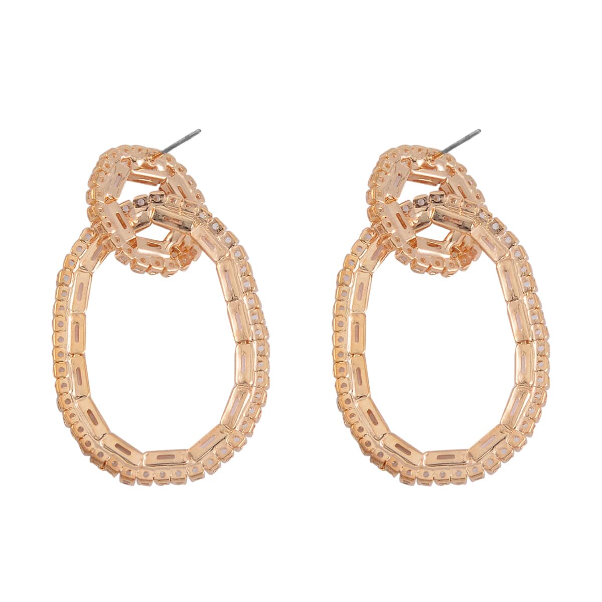 White and Champagne Austrian Crystal Earrings in Goldtone image number 4