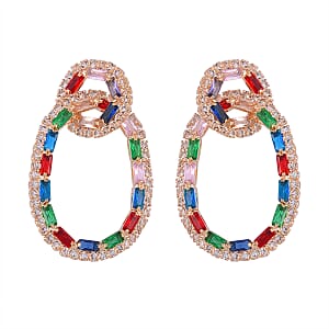 Multi Color Austrian Crystal Earrings in Goldtone
