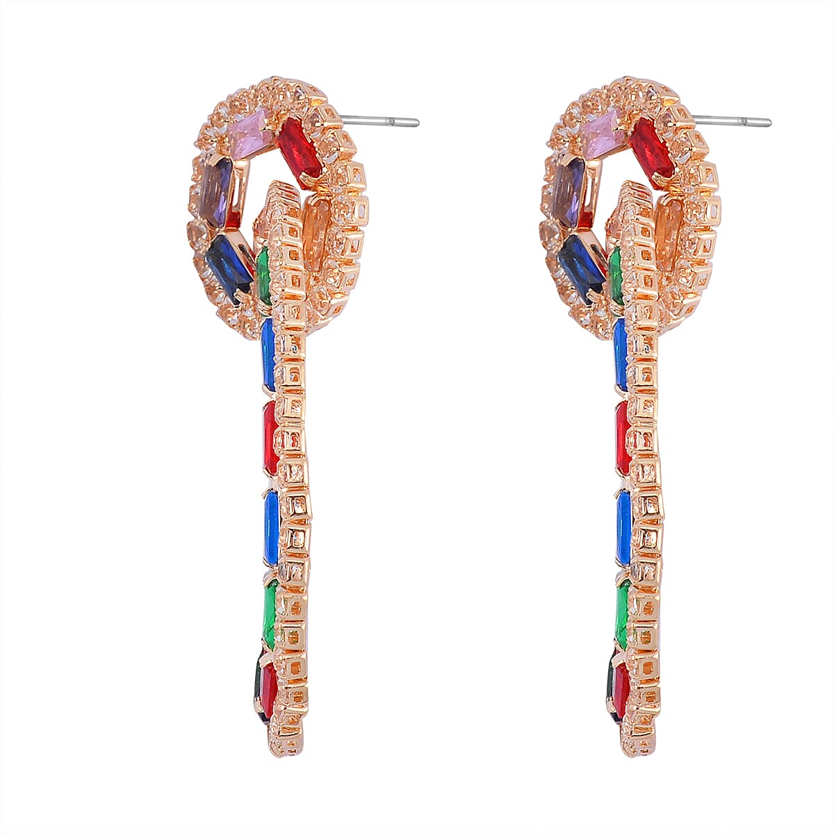 Multi Color Austrian Crystal Earrings in Goldtone image number 3