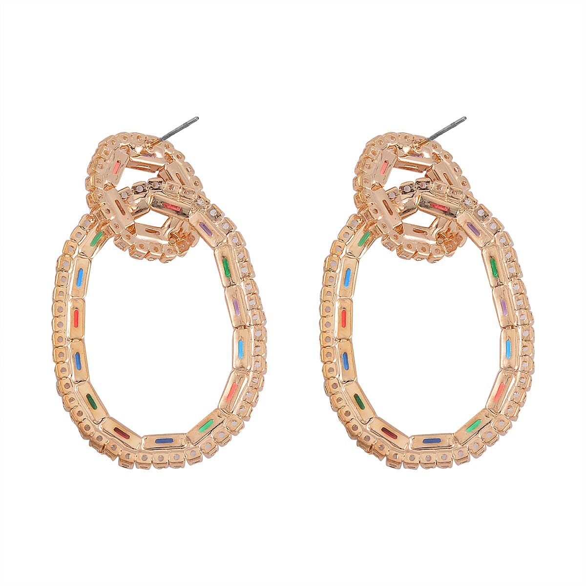 Multi Color Austrian Crystal Earrings in Goldtone image number 4