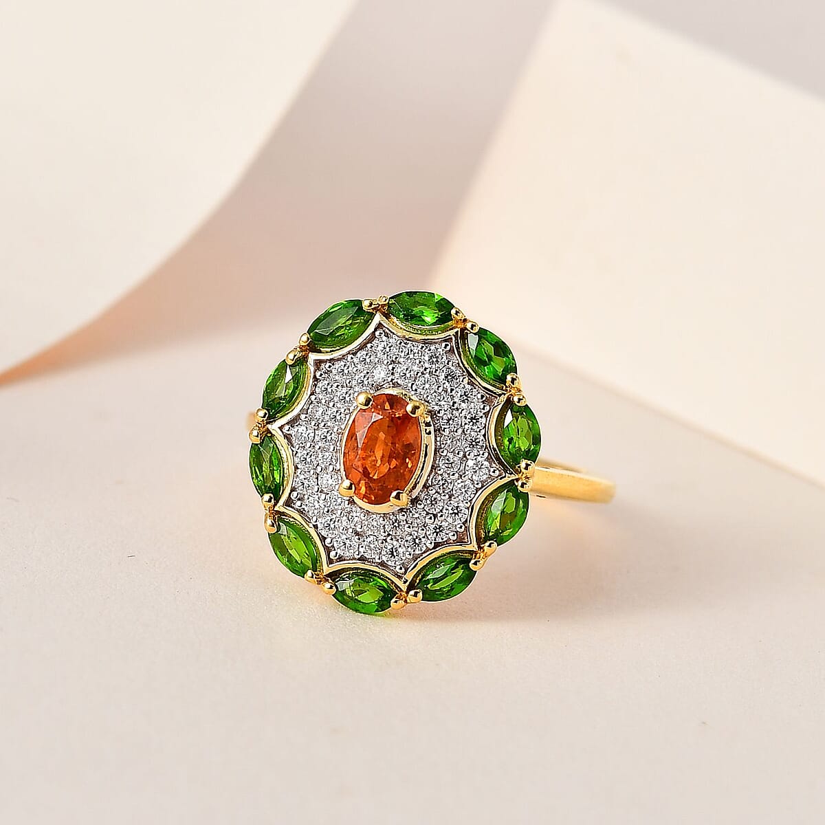Premium Nigerian Spessartite Garnet and Multi Gemstone Ring in Vermeil Yellow Gold Over Sterling Silver (Size 6.0) 2.00 ctw image number 1