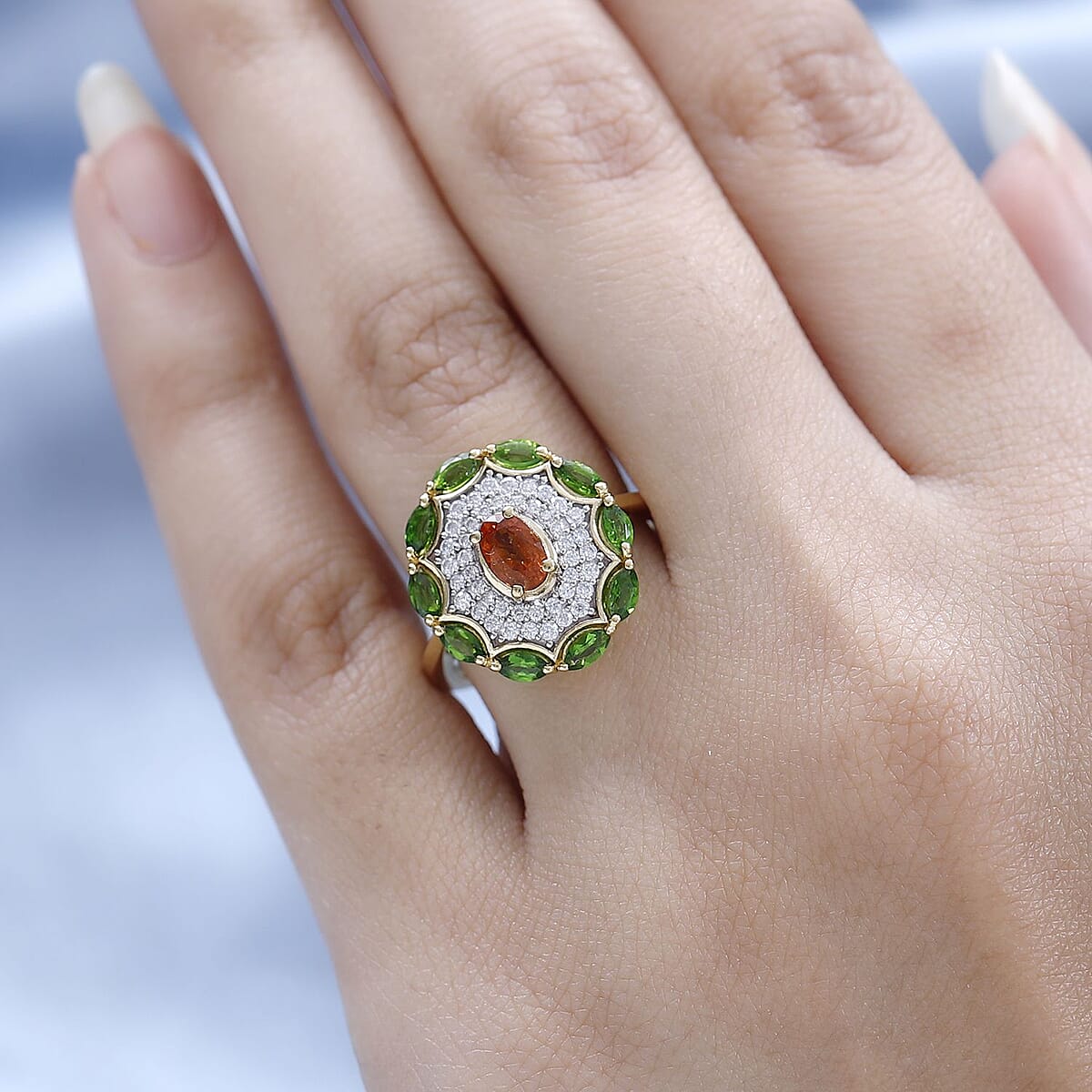 Premium Nigerian Spessartite Garnet and Multi Gemstone Ring in Vermeil Yellow Gold Over Sterling Silver (Size 6.0) 2.00 ctw image number 2