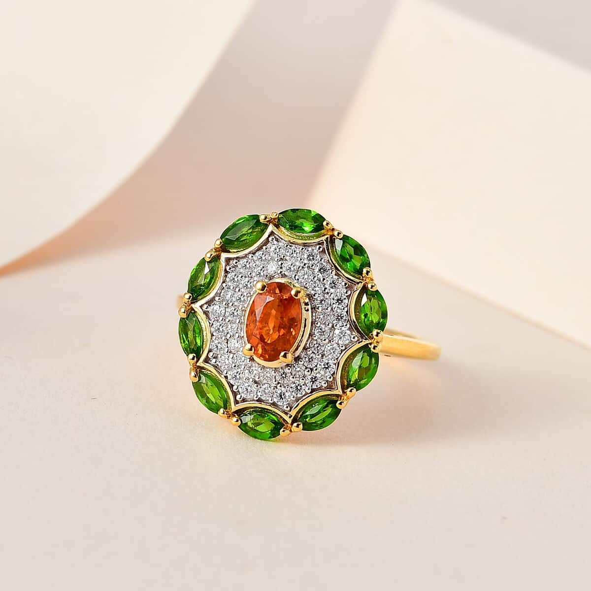 Premium Nigerian Spessartite Garnet and Multi Gemstone Ring in Vermeil Yellow Gold Over Sterling Silver (Size 7.0) 2.00 ctw image number 1
