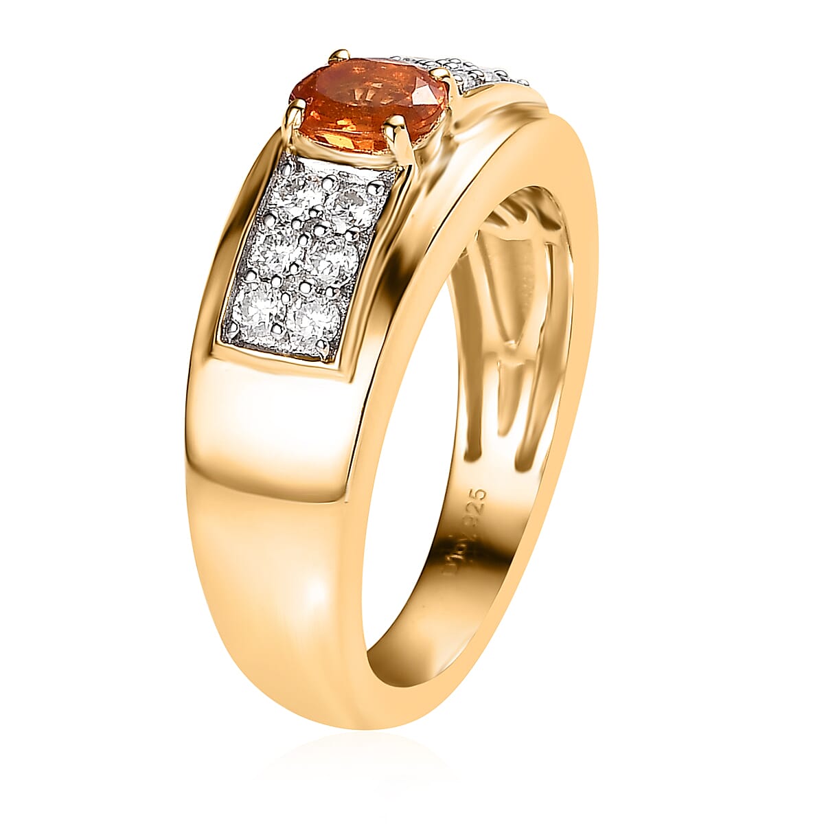 Premium Nigerian Spessartite Garnet and Moissanite Men's Ring in Vermeil Yellow Gold Over Sterling Silver 1.30 ctw image number 3