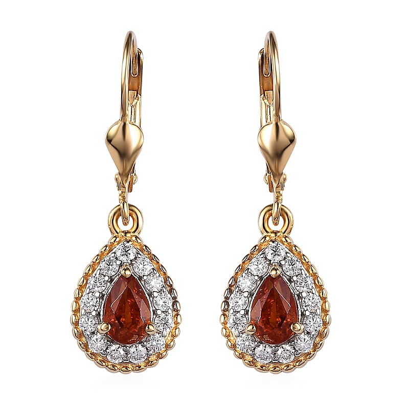Premium Nigerian Spessartite Garnet and Moissanite Dangling Earrings in Vermeil YG Over Sterling Silver 1.75 ctw