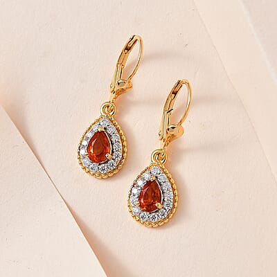 Premium Nigerian Spessartite Garnet and Moissanite Dangling Earrings in Vermeil YG Over Sterling Silver 1.75 ctw