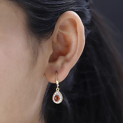 Premium Nigerian Spessartite Garnet and Moissanite Dangling Earrings in Vermeil YG Over Sterling Silver 1.75 ctw