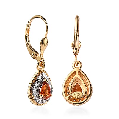Premium Nigerian Spessartite Garnet and Moissanite Dangling Earrings in Vermeil YG Over Sterling Silver 1.75 ctw