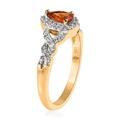 Premium Nigerian Spessartite Garnet and White Zircon Halo Ring in Vermeil Yellow Gold Over Sterling Silver (Size 10.0) 1.00 ctw