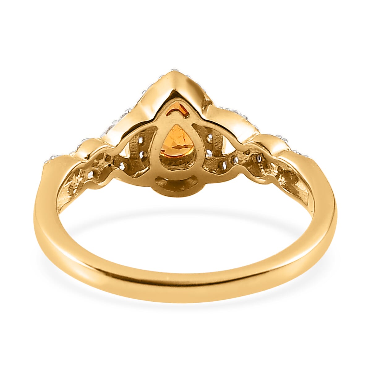 Premium Nigerian Spessartite Garnet and White Zircon Halo Ring in Vermeil Yellow Gold Over Sterling Silver 1.00 ctw image number 4