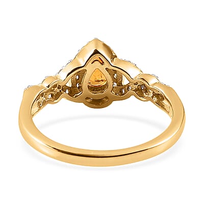 Premium Nigerian Spessartite Garnet and White Zircon Halo Ring in Vermeil Yellow Gold Over Sterling Silver (Size 10.0) 1.00 ctw