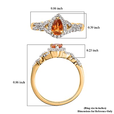 Premium Nigerian Spessartite Garnet and White Zircon Halo Ring in Vermeil Yellow Gold Over Sterling Silver (Size 10.0) 1.00 ctw