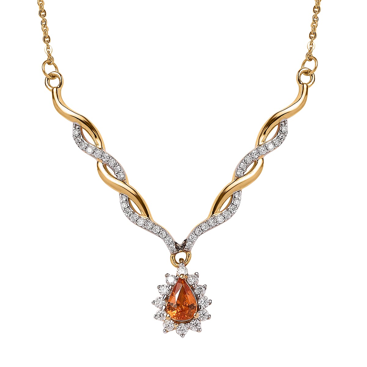 Premium Nigerian Spessartite Garnet and Moissanite 0.85 ctw Sunburst Necklace 18 Inches in Vermeil Yellow Gold Over Sterling Silver image number 0