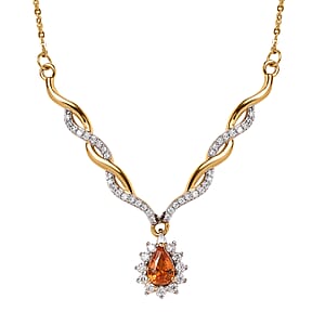 Premium Nigerian Spessartite Garnet and Moissanite 0.85 ctw Sunburst Necklace 18 Inches in Vermeil Yellow Gold Over Sterling Silver
