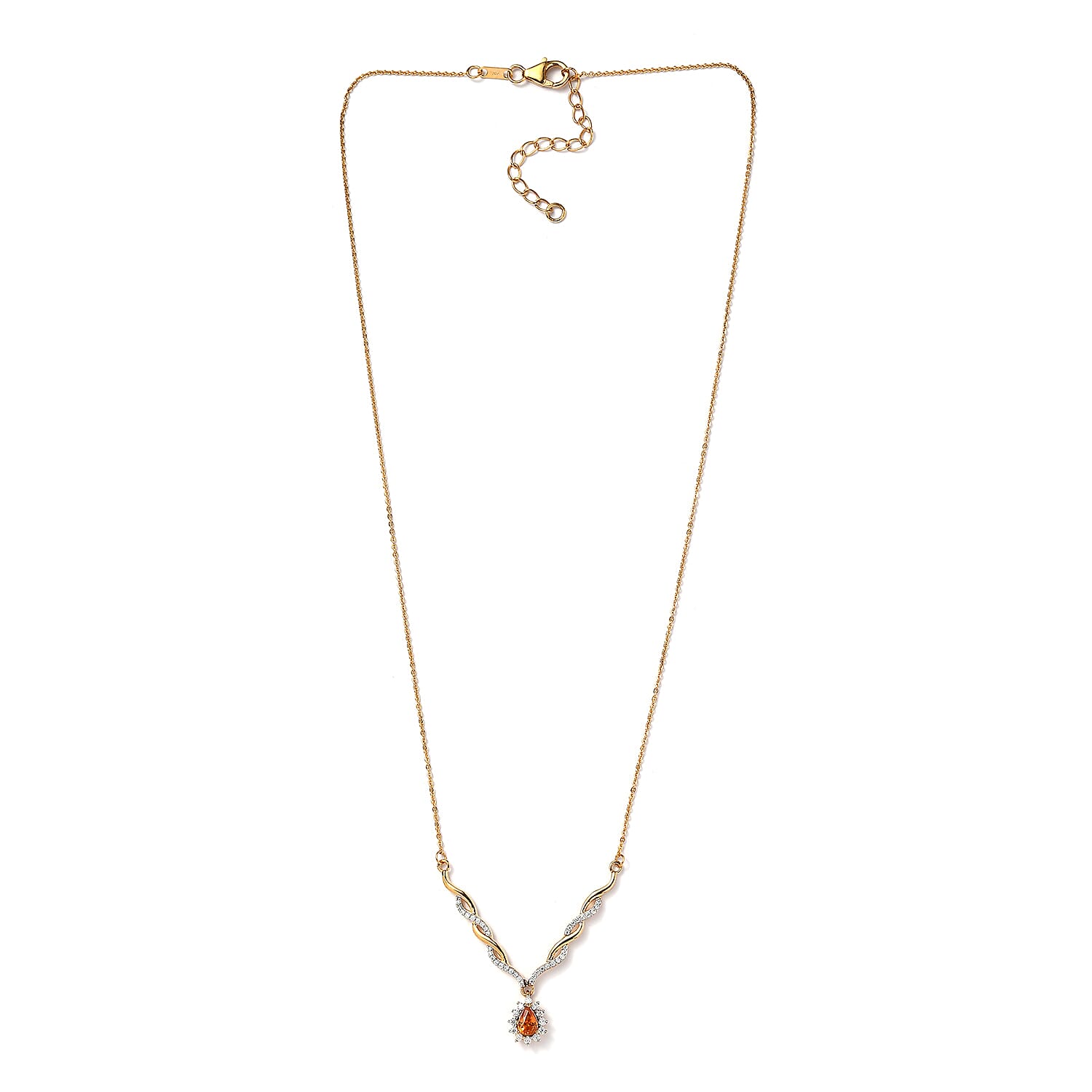Premium Nigerian Spessartite Garnet and Moissanite 0.85 ctw Sunburst Necklace 18 Inches in Vermeil Yellow Gold Over Sterling Silver