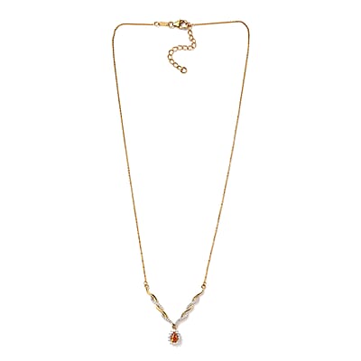Premium Nigerian Spessartite Garnet and Moissanite 0.85 ctw Sunburst Necklace 18 Inches in Vermeil Yellow Gold Over Sterling Silver