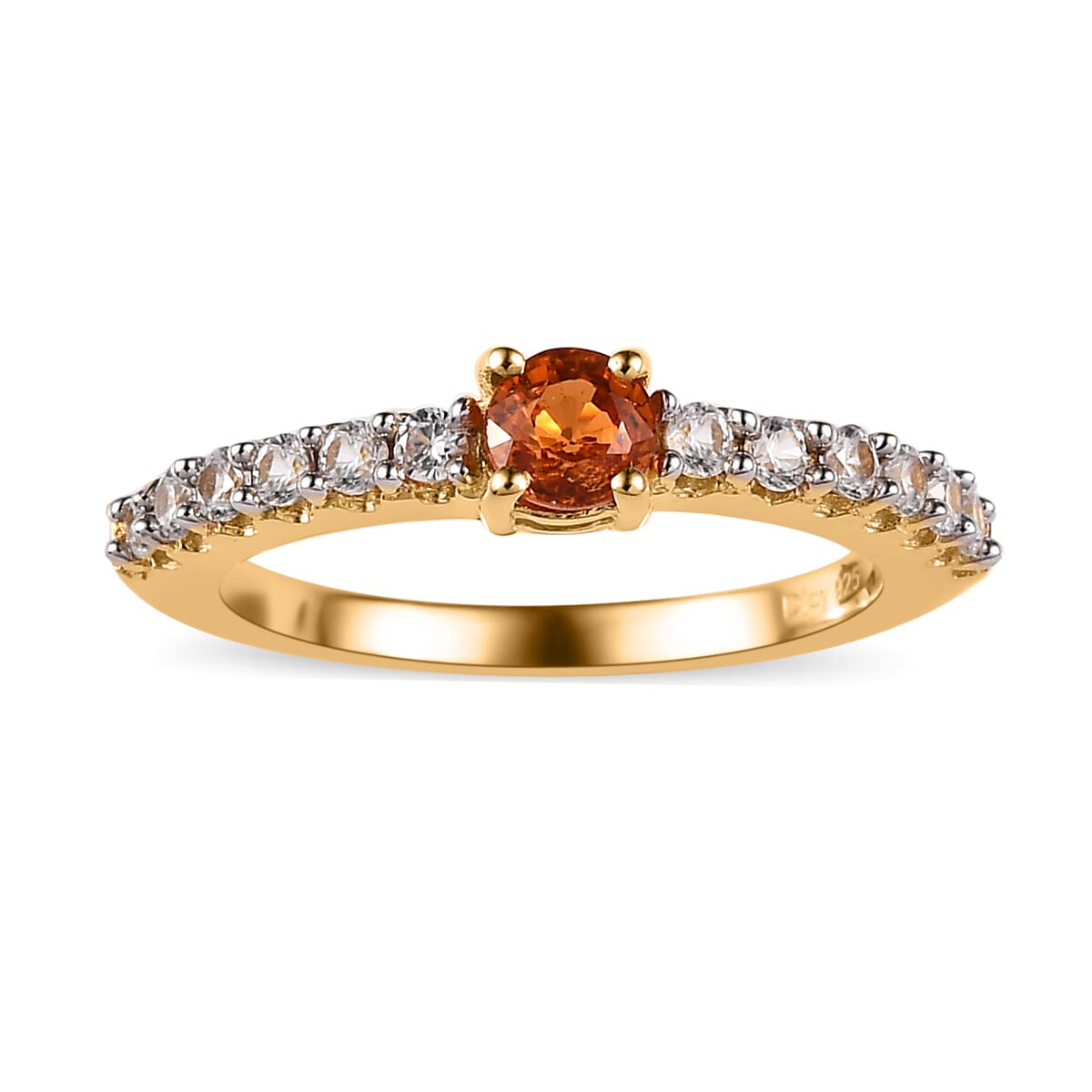 Premium Nigerian Spessartite Garnet and White Zircon Ring in Vermeil Yellow Gold Over Sterling Silver 0.75 ctw image number 0