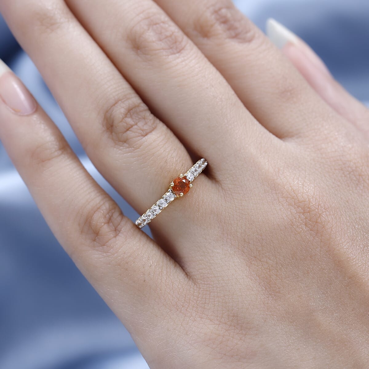 Premium Nigerian Spessartite Garnet and White Zircon Ring in Vermeil Yellow Gold Over Sterling Silver 0.75 ctw image number 2