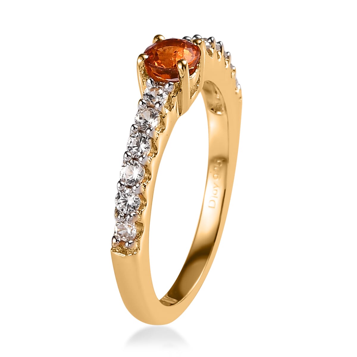 Premium Nigerian Spessartite Garnet and White Zircon Ring in Vermeil Yellow Gold Over Sterling Silver 0.75 ctw image number 3