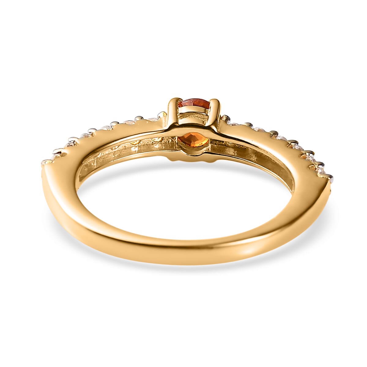 Premium Nigerian Spessartite Garnet and White Zircon Ring in Vermeil Yellow Gold Over Sterling Silver 0.75 ctw image number 4