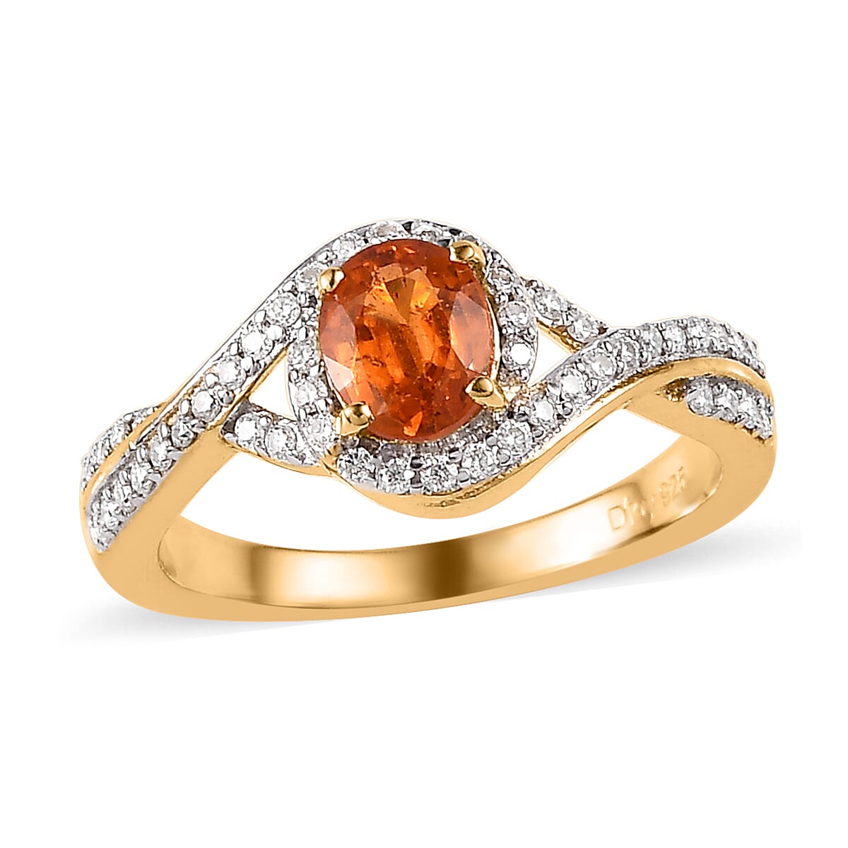 Premium Nigerian Spessartite Garnet and Moissanite Infinity Halo Ring in Vermeil Yellow Gold Over Sterling Silver 1.15 ctw image number 0