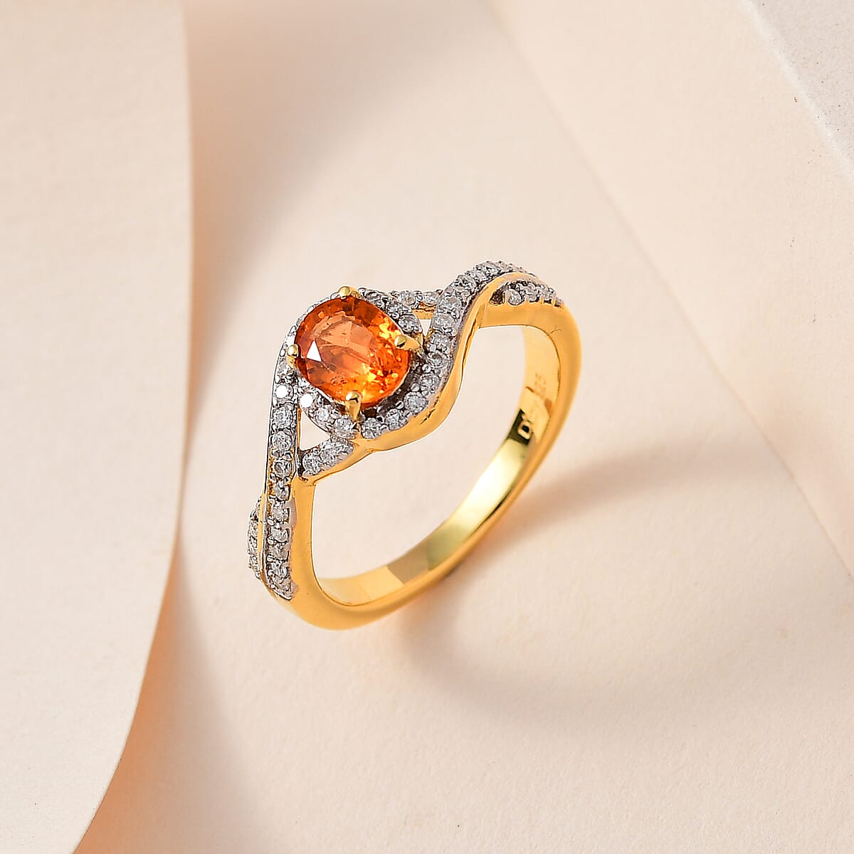 Premium Nigerian Spessartite Garnet and Moissanite Infinity Halo Ring in Vermeil Yellow Gold Over Sterling Silver 1.15 ctw image number 1