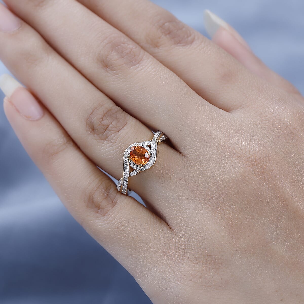 Premium Nigerian Spessartite Garnet and Moissanite Infinity Halo Ring in Vermeil Yellow Gold Over Sterling Silver 1.15 ctw image number 2