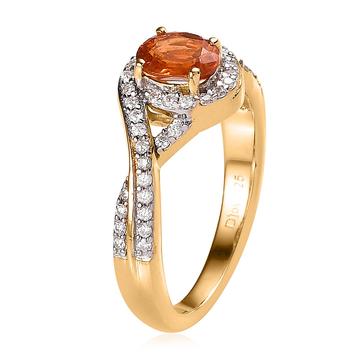Premium Nigerian Spessartite Garnet and Moissanite Infinity Halo Ring in Vermeil Yellow Gold Over Sterling Silver 1.15 ctw image number 3