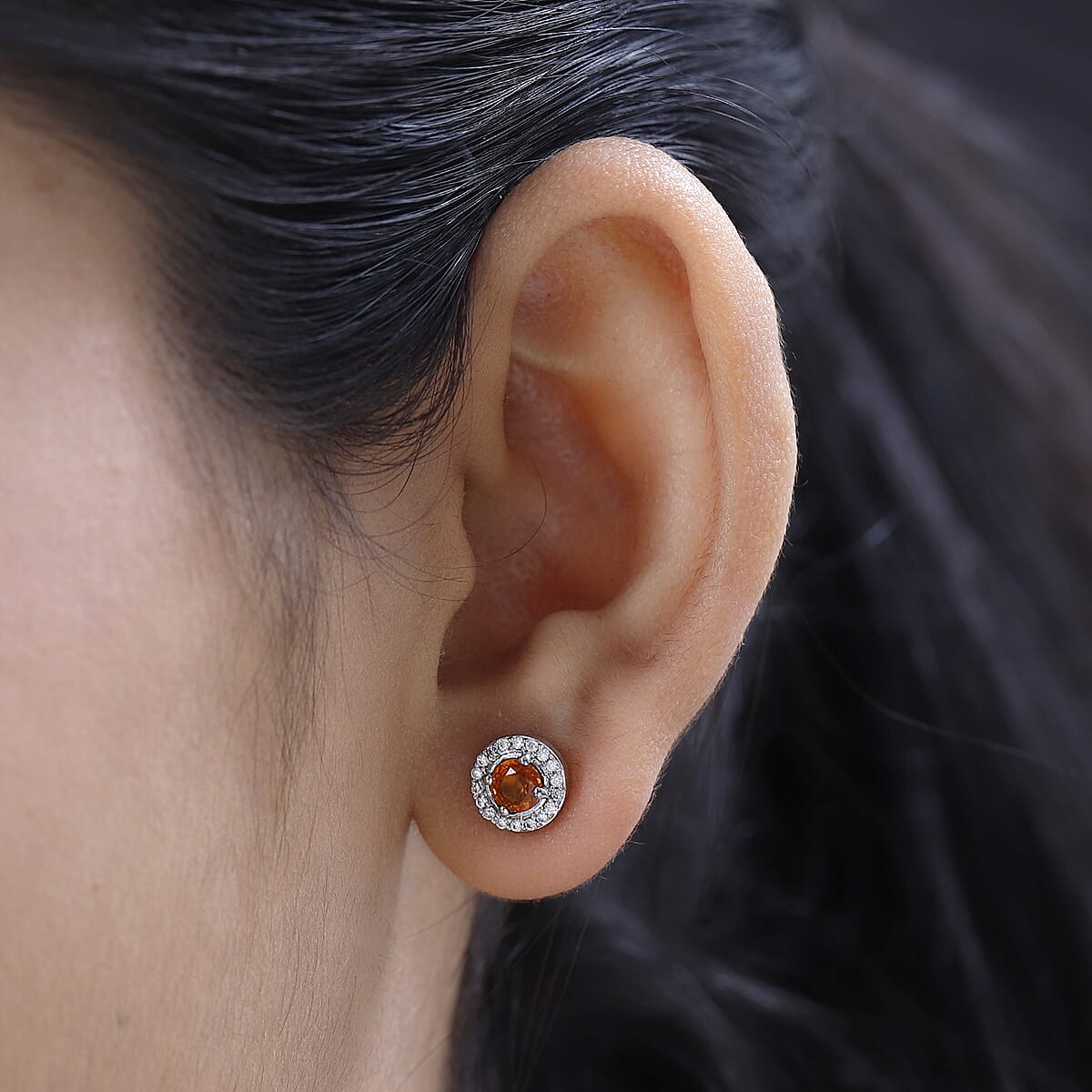 Premium Nigerian Spessartite Garnet and Moissanite Sunburst Stud Earrings in Platinum Over Sterling Silver 1.25 ctw image number 2