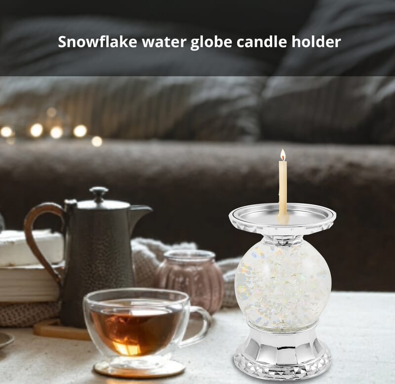 Closeout Snowflake Water Globe Candle Holder, Decorative Glass Candle Holder, Home Decor