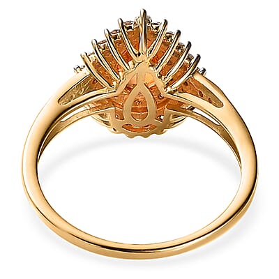Premium Nigerian Spessartite Garnet and Moissanite Double Halo Ring in Vermeil Yellow Gold Over Sterling Silver (Size 10.0) 1.35 ctw